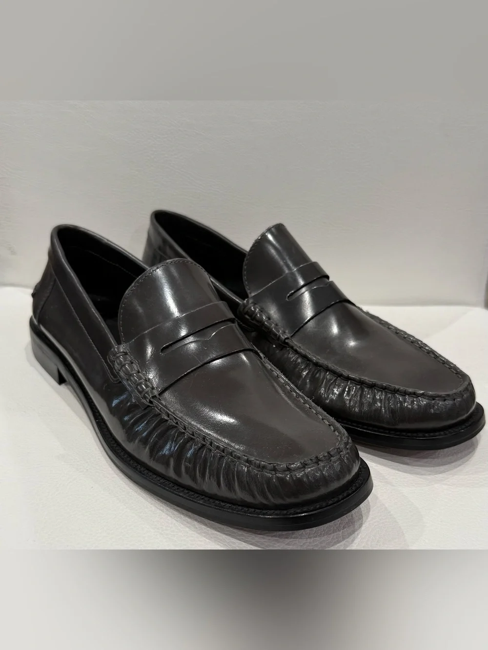 MANGO MNG Gray Leather Penny Loafer Women's‎ Size EU 42/US 10